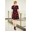 Short Sleeve High Waist Winter Swing Dress in Star Printing Fabric